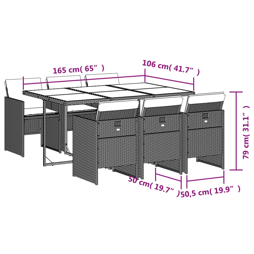 Set mobilier de grădină cu perne, 7 piese, negru, poliratan