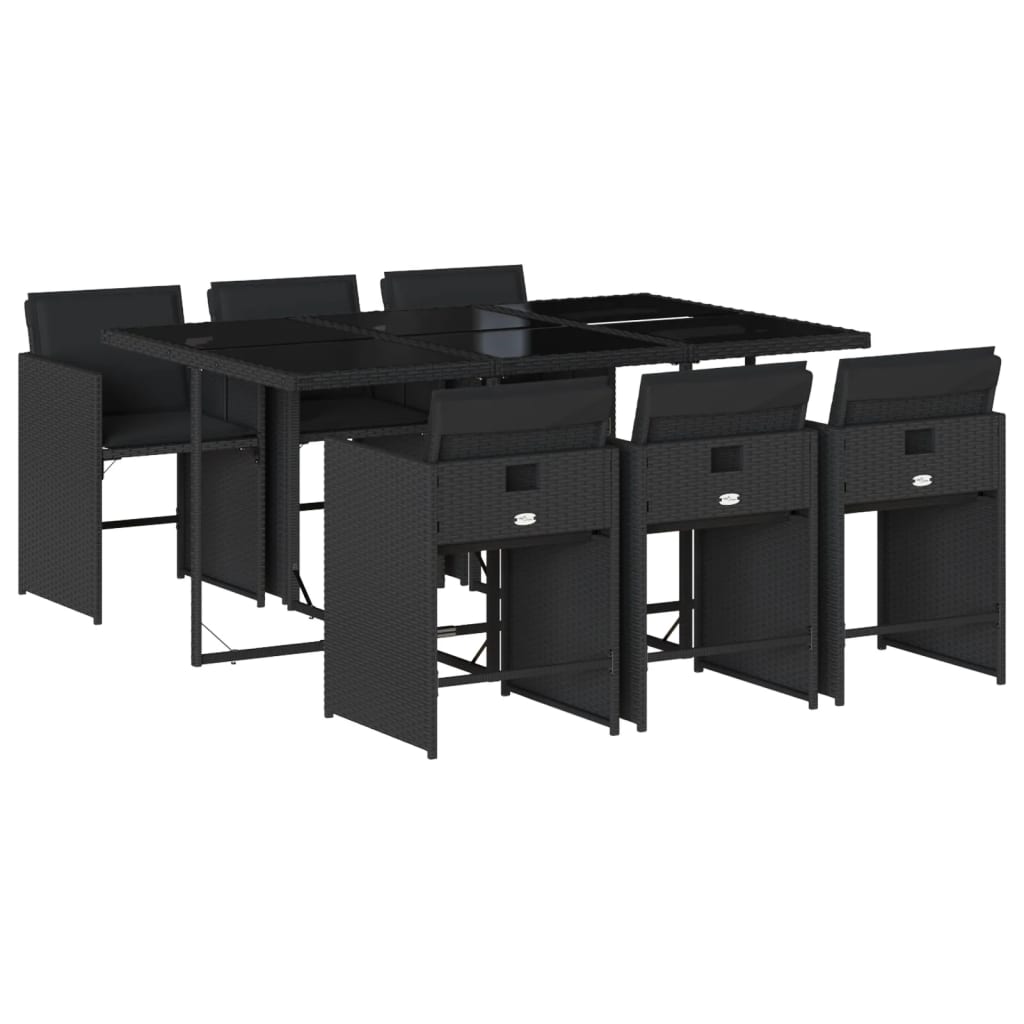 Set mobilier de grădină cu perne, 7 piese, negru, poliratan