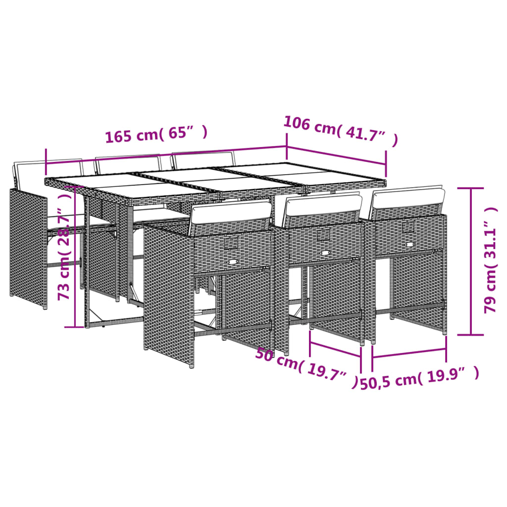 Set mobilier de grădină cu perne, 7 piese, negru, poliratan