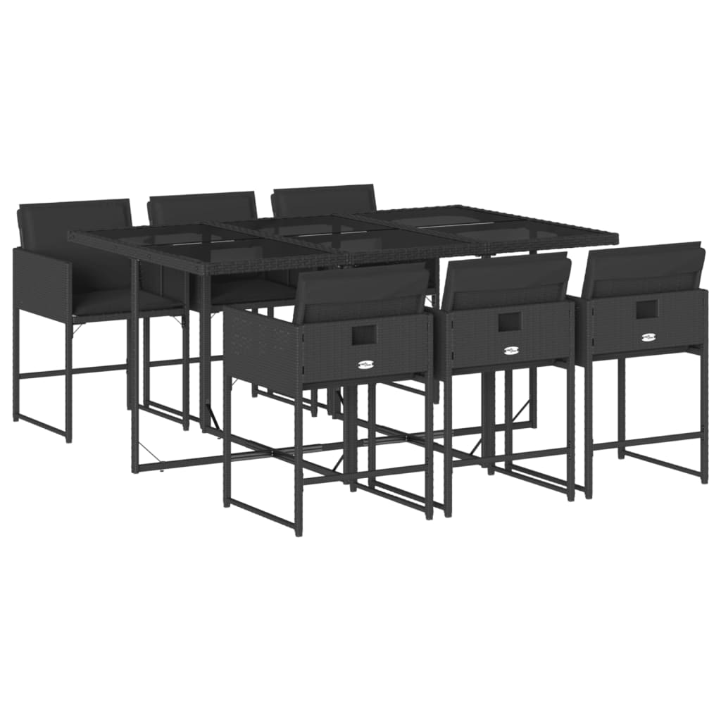 Set mobilier de grădină cu perne, 7 piese, negru, poliratan