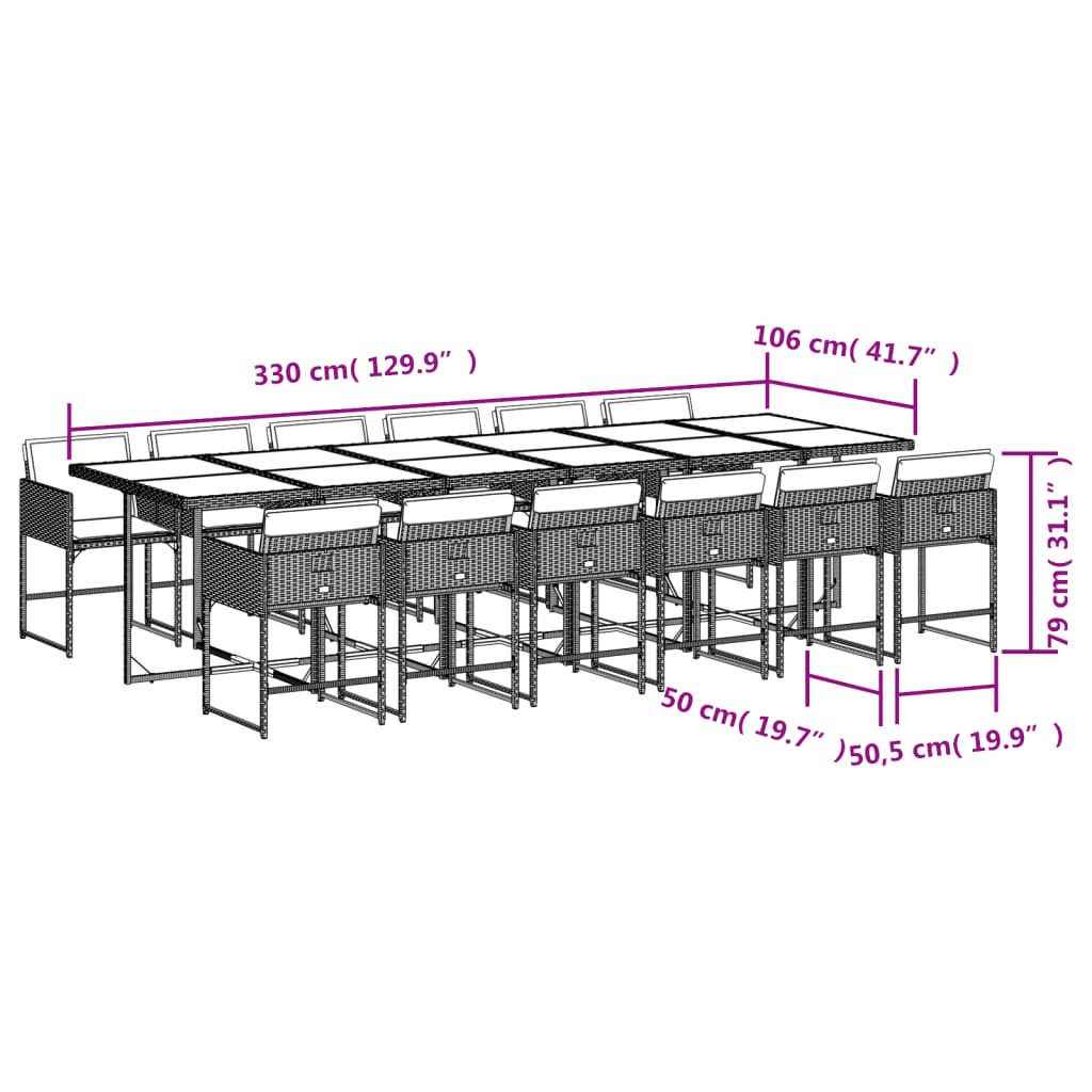 Garden furniture set, 13 pieces, brown, with cushions, polyrattan