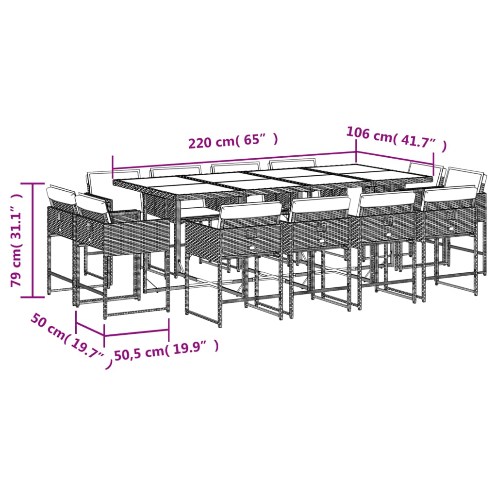 Set mobilier de grădină, 13 piese, maro, cu perne, poliratan