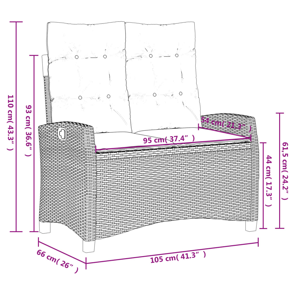 Set mobilier de grădină, 2 piese, cu perne, bej, poliratan