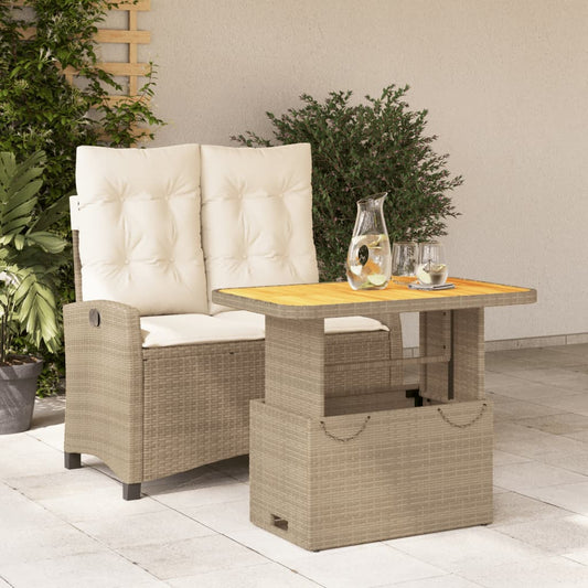 2-piece garden furniture set with cushions, beige, polyrattan