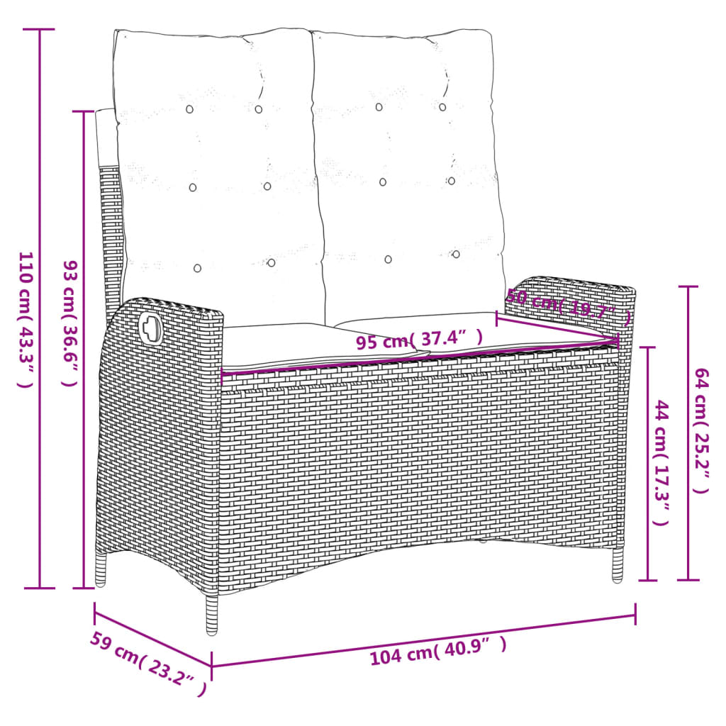 2-piece garden furniture set with cushions, beige, polyrattan