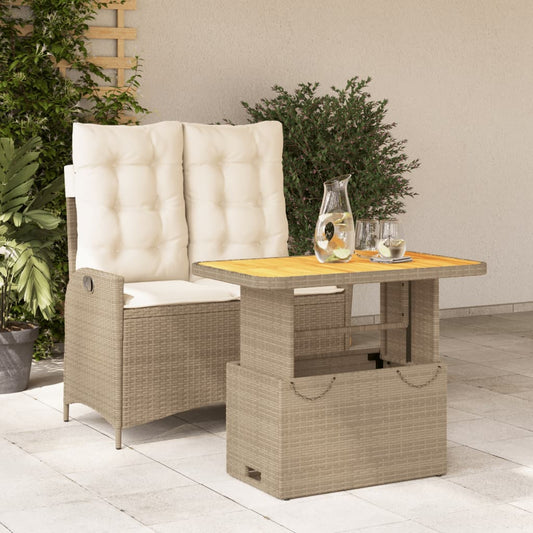 2-piece garden furniture set with cushions, beige, polyrattan