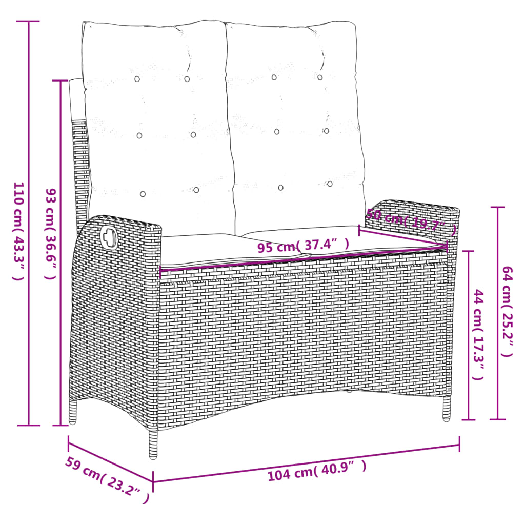 Set mobilier de grădină, 2 piese, cu perne, bej, poliratan