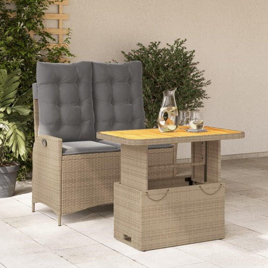 2-piece garden furniture set with cushions, beige, polyrattan