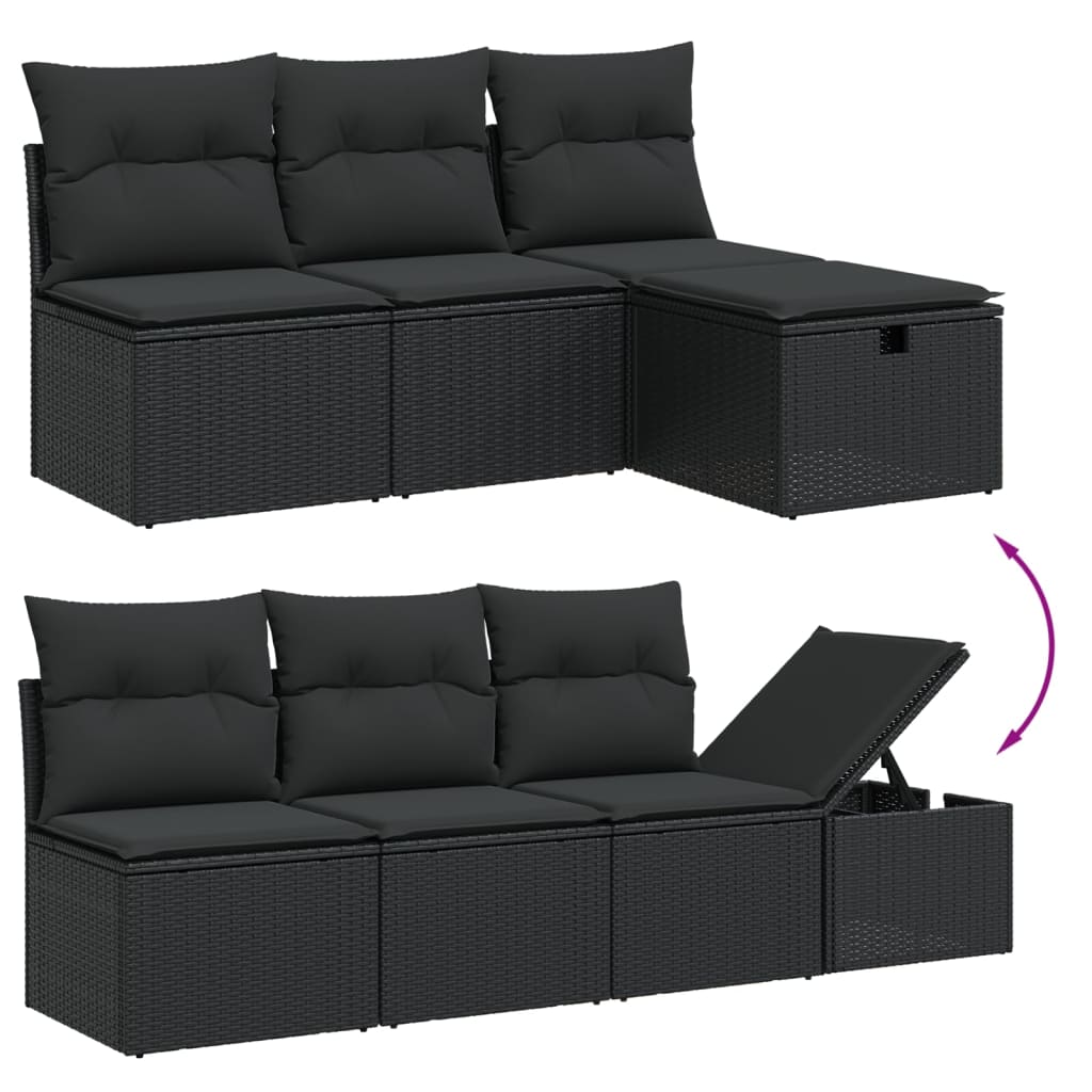 Set mobilier de grădină cu perne, 9 piese, negru, poliratan