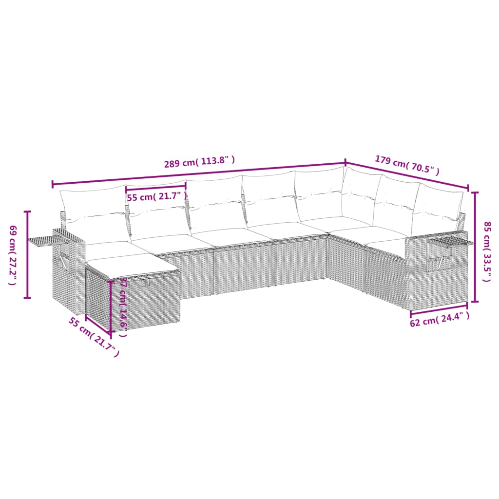 Set mobilier de grădină cu perne, 8 piese gri deschis poliratan