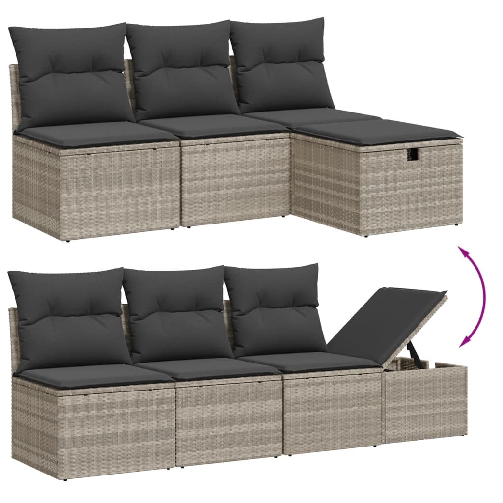 Garden furniture set with cushions, 8 pieces, light grey, polyrattan