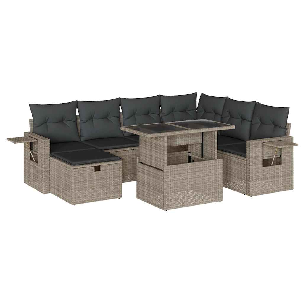 Set mobilier de grădină cu perne, 8 piese gri deschis poliratan