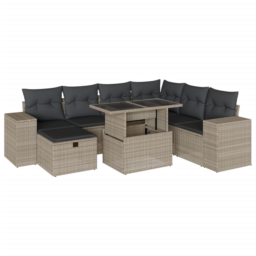 Set mobilier de grădină cu perne, 8 piese gri deschis poliratan