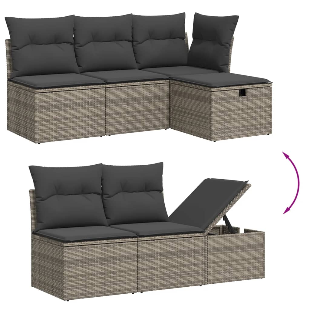 Garden furniture set with cushions, 6 pieces, grey, polyrattan