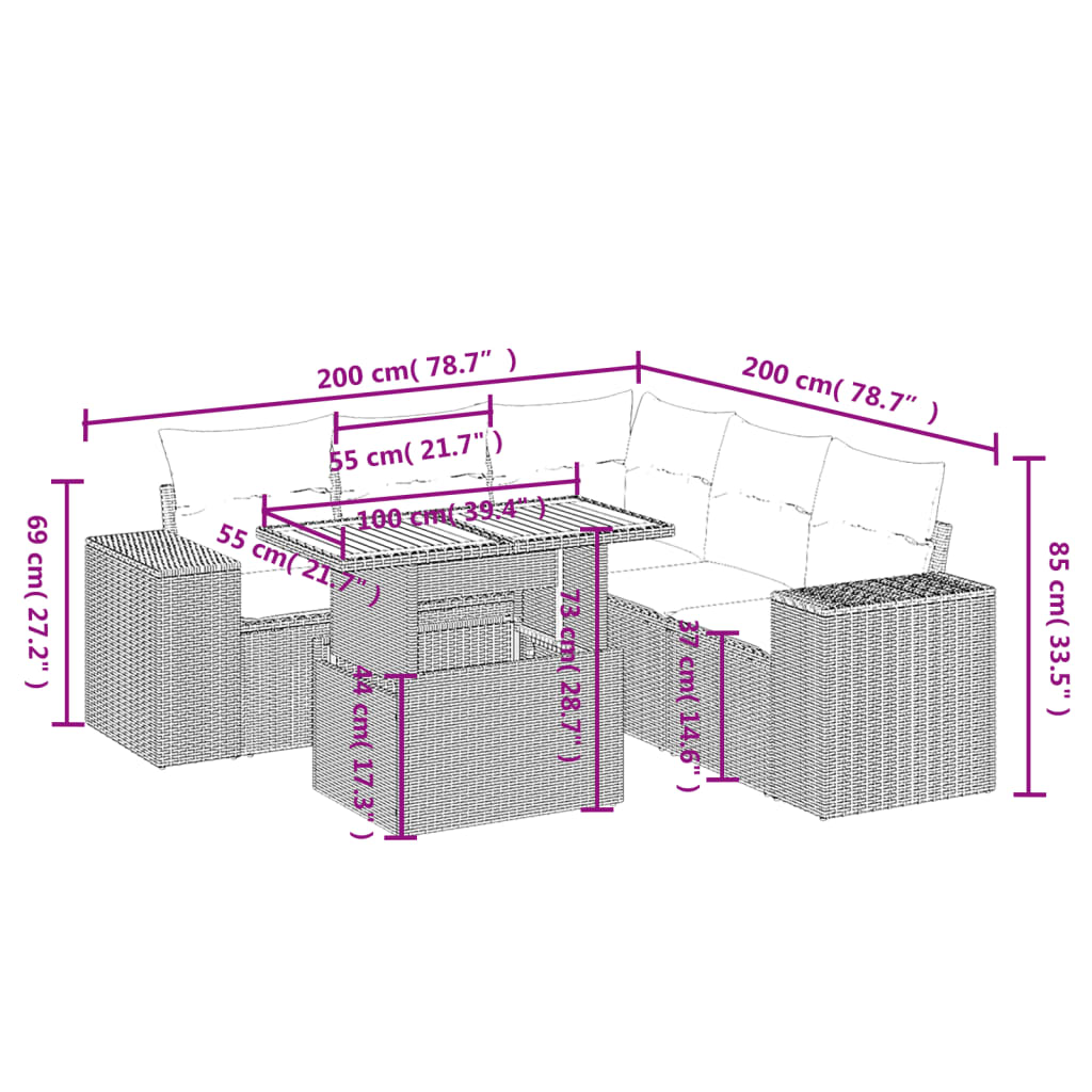 Set mobilier grădină cu perne, 6 piese, gri, poliratan