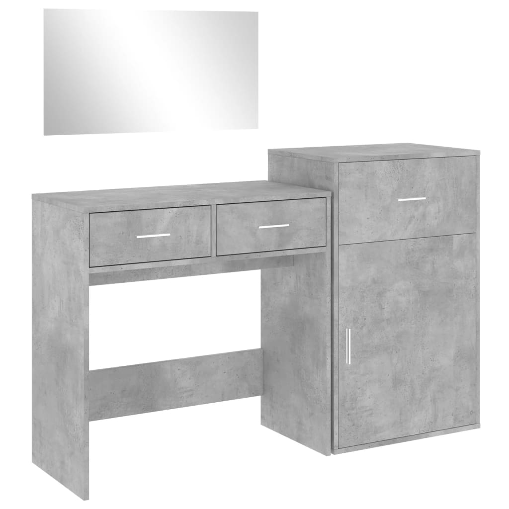 3-piece dressing table set, concrete grey, engineered wood