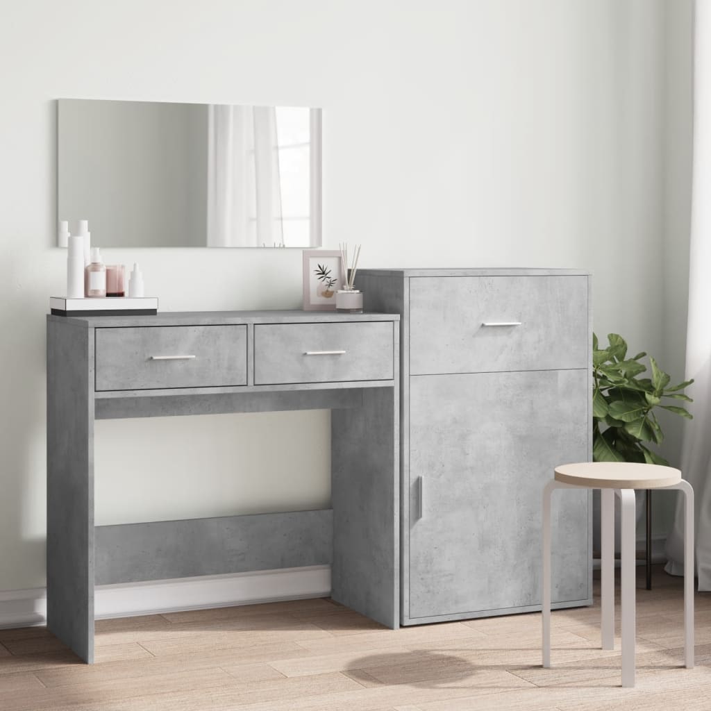 3-piece dressing table set, concrete grey, engineered wood