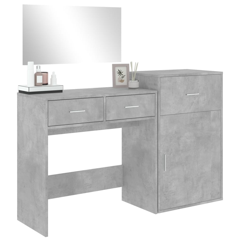 3-piece dressing table set, concrete grey, engineered wood