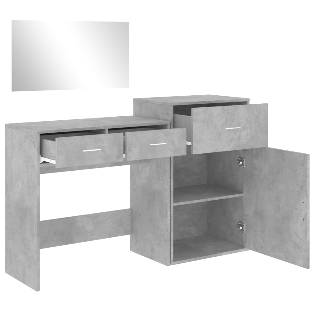 3-piece dressing table set, concrete grey, engineered wood