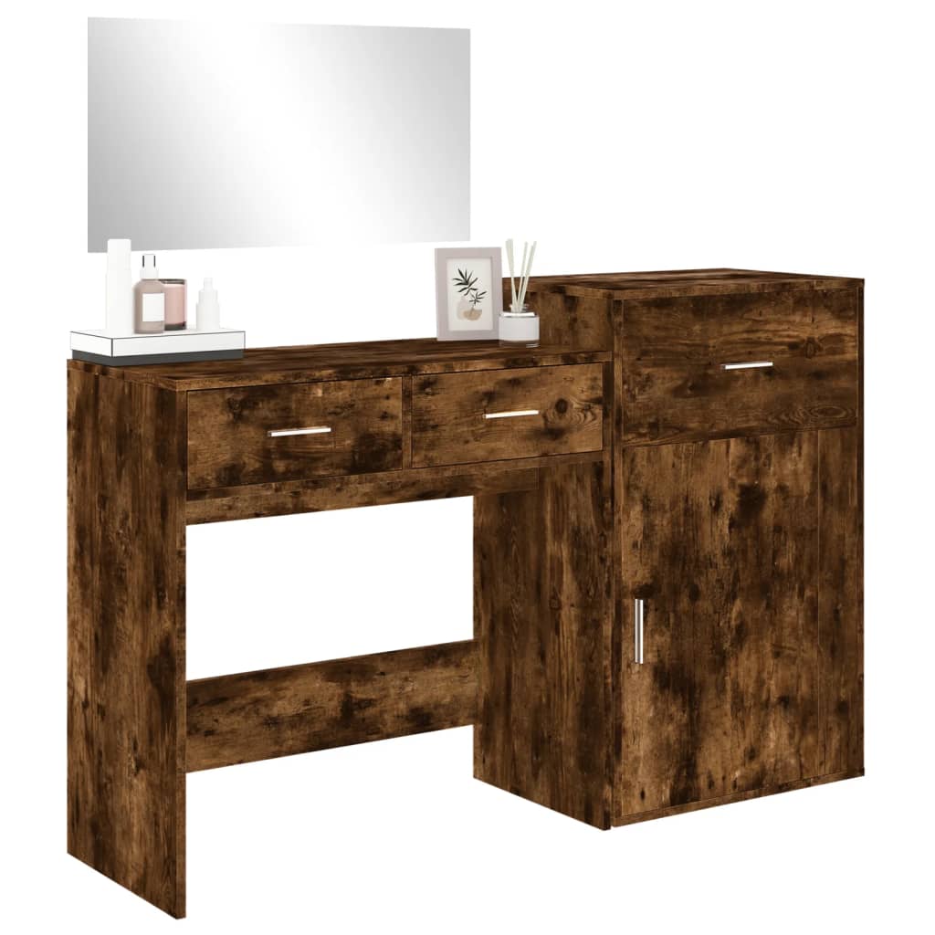 Dressing table set, 3 pieces, smoked oak, engineered wood