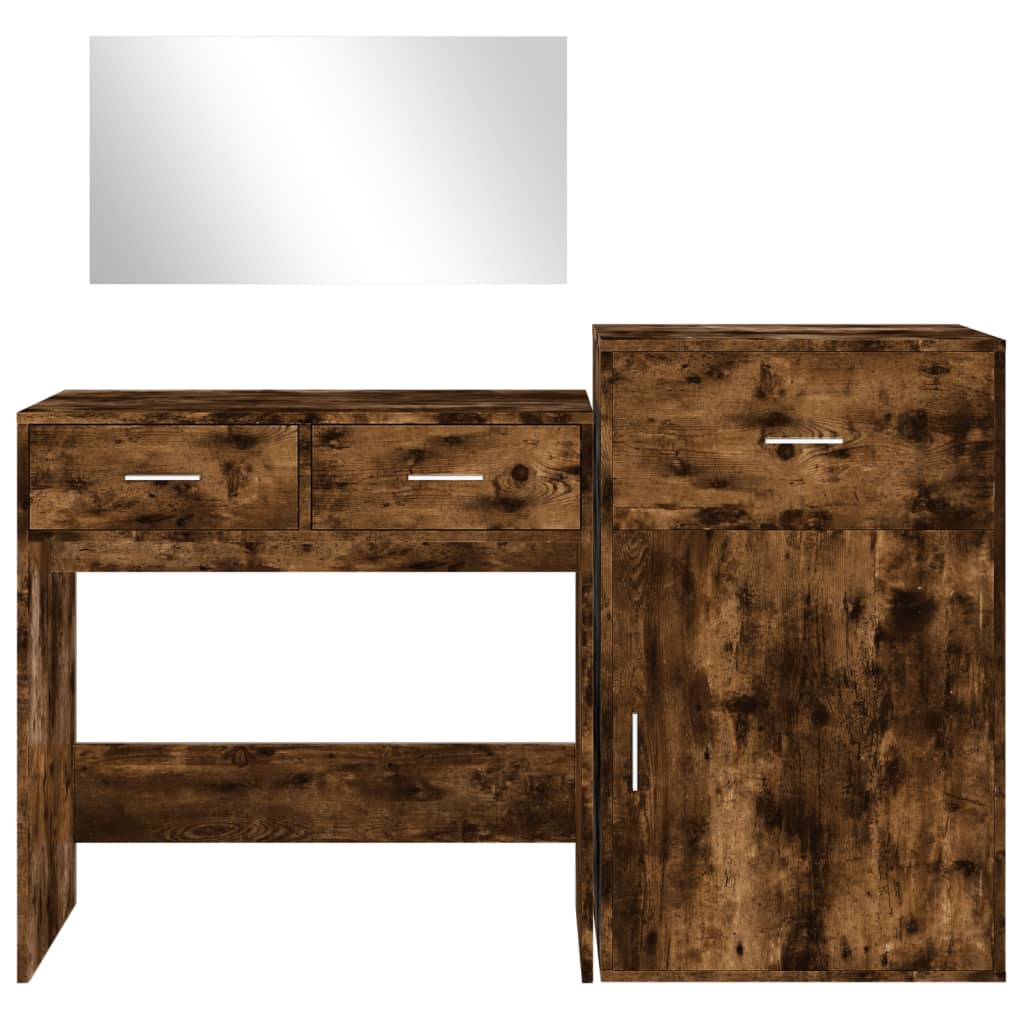 Dressing table set, 3 pieces, smoked oak, engineered wood