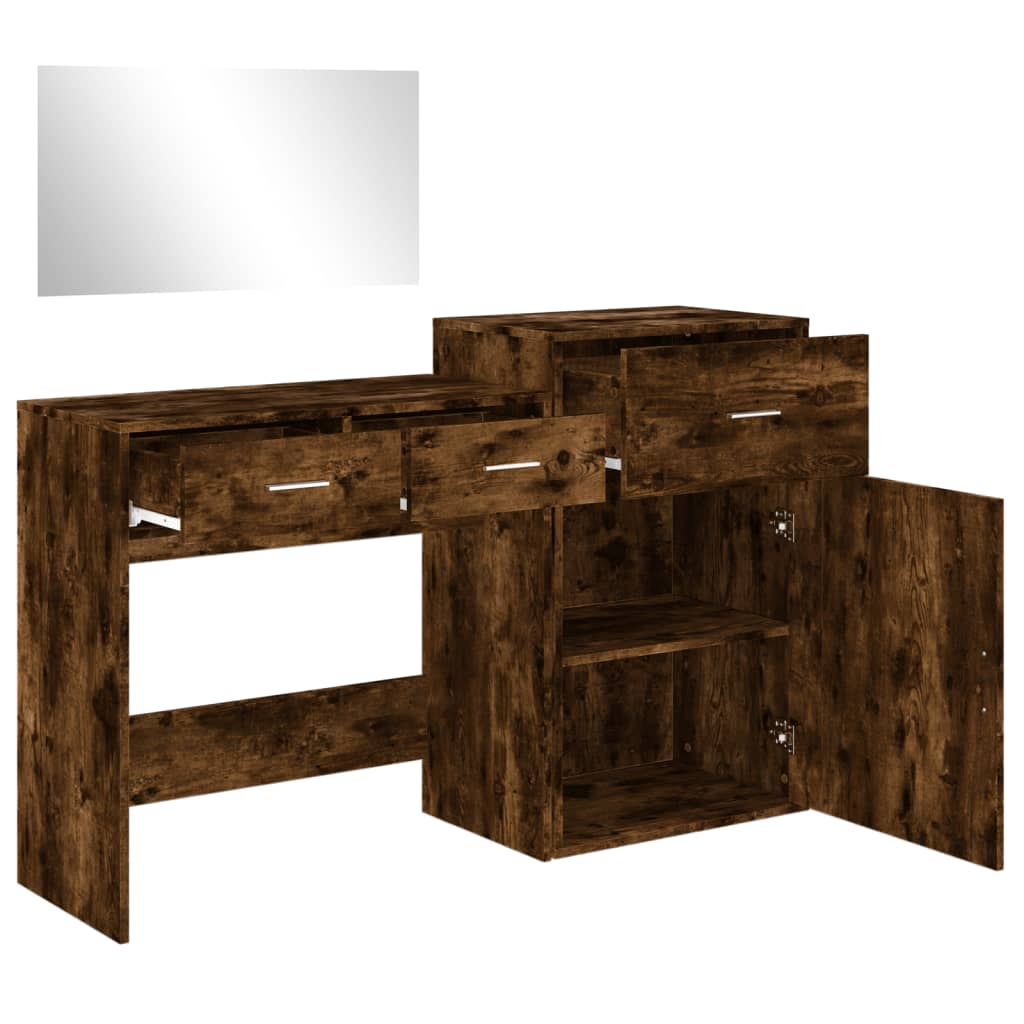 Dressing table set, 3 pieces, smoked oak, engineered wood