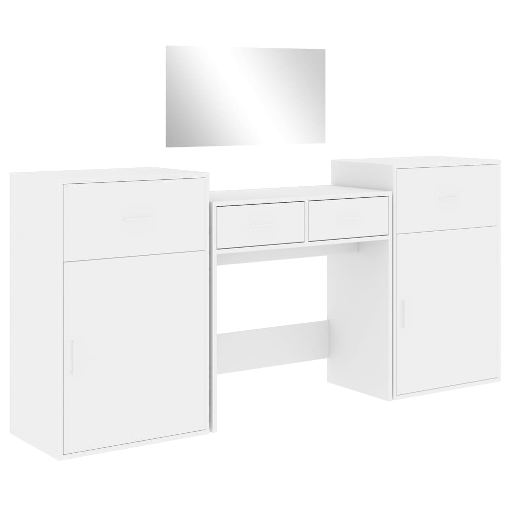 Dressing table set, 4 pieces, white, processed wood