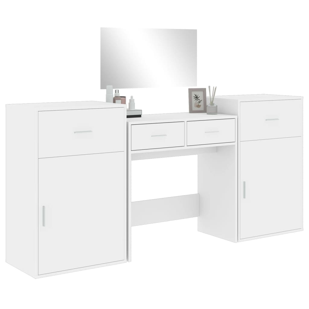 Dressing table set, 4 pieces, white, processed wood