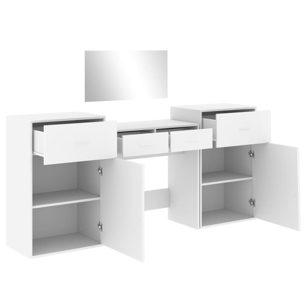 Dressing table set, 4 pieces, white, processed wood