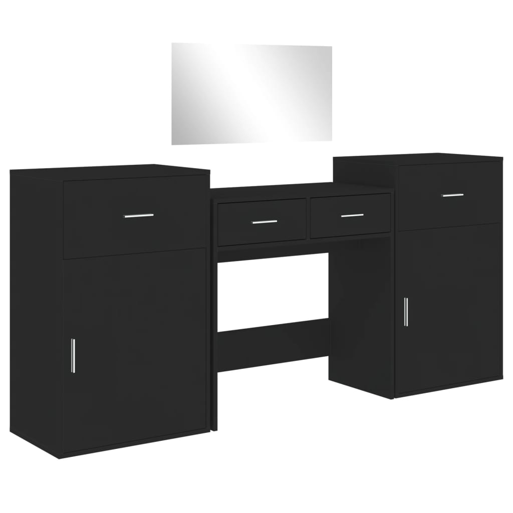 Dressing table set, 4 pieces, black, engineered wood