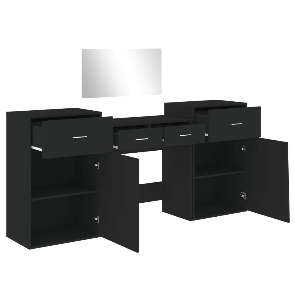 Dressing table set, 4 pieces, black, engineered wood