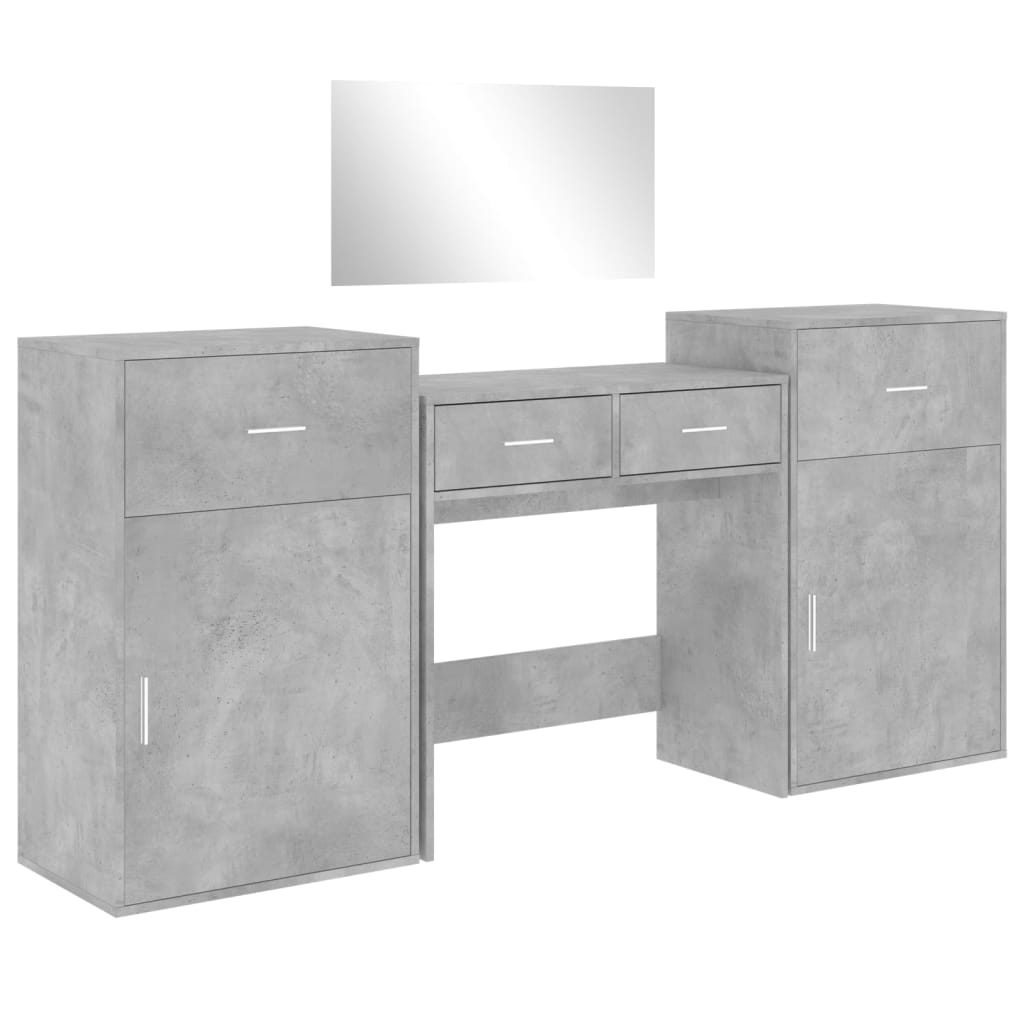 Dressing table set, 4 pieces, concrete grey, engineered wood