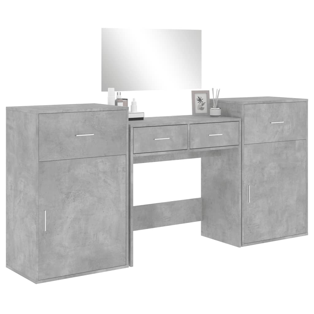 Dressing table set, 4 pieces, concrete grey, engineered wood