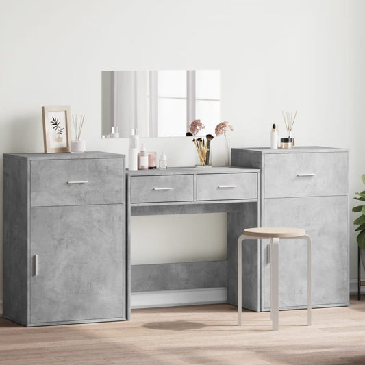 Dressing table set, 4 pieces, concrete grey, engineered wood