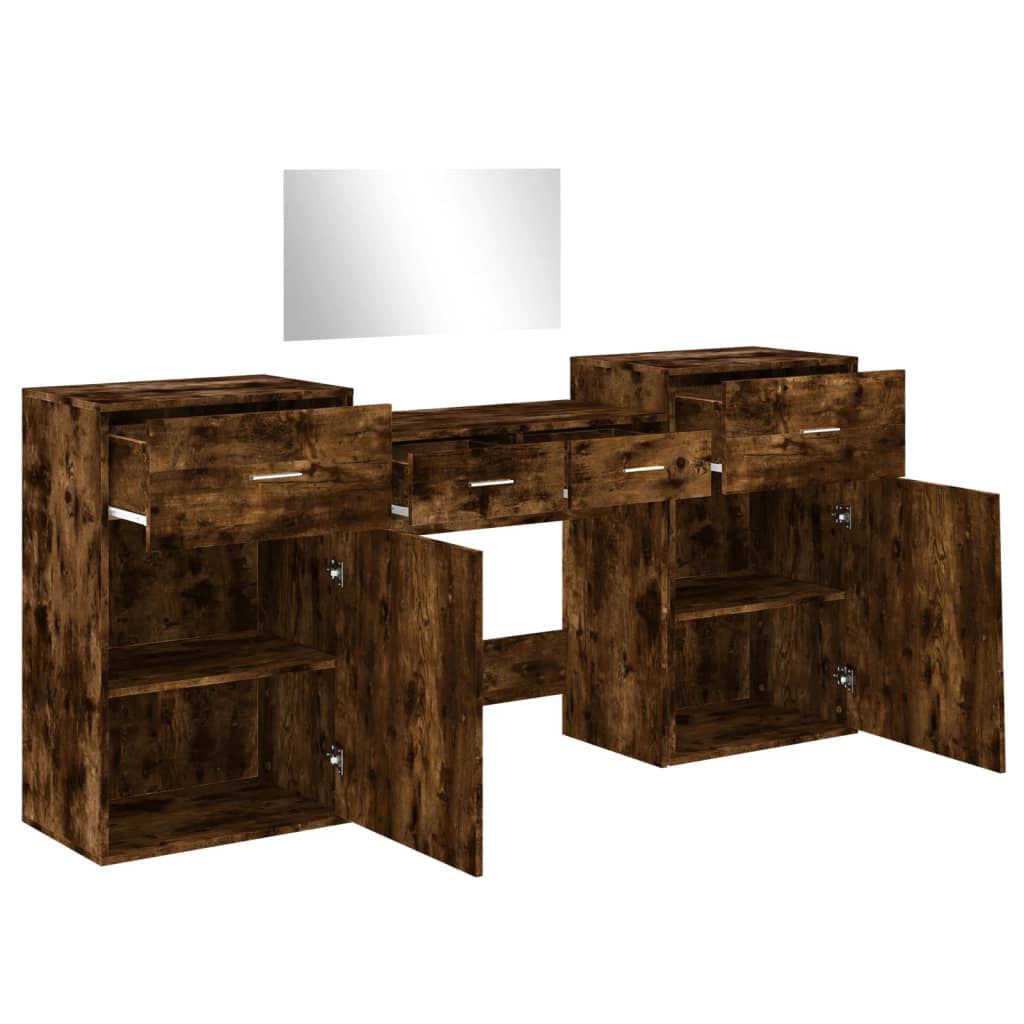 Dressing table set, 4 pieces, smoked oak, engineered wood