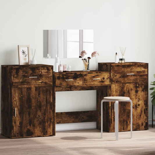 Dressing table set, 4 pieces, smoked oak, engineered wood