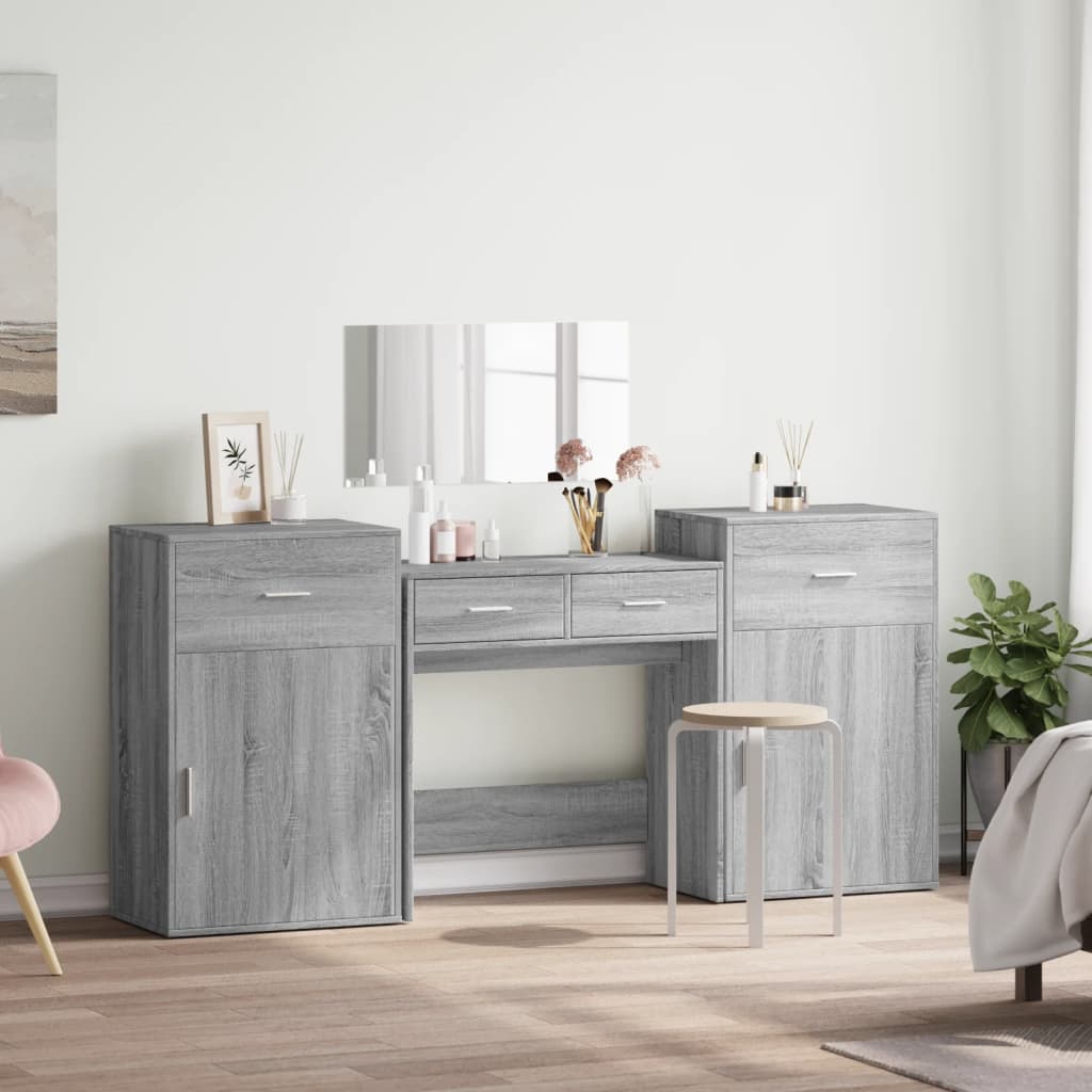 4-piece dressing table set, sonoma grey, engineered wood