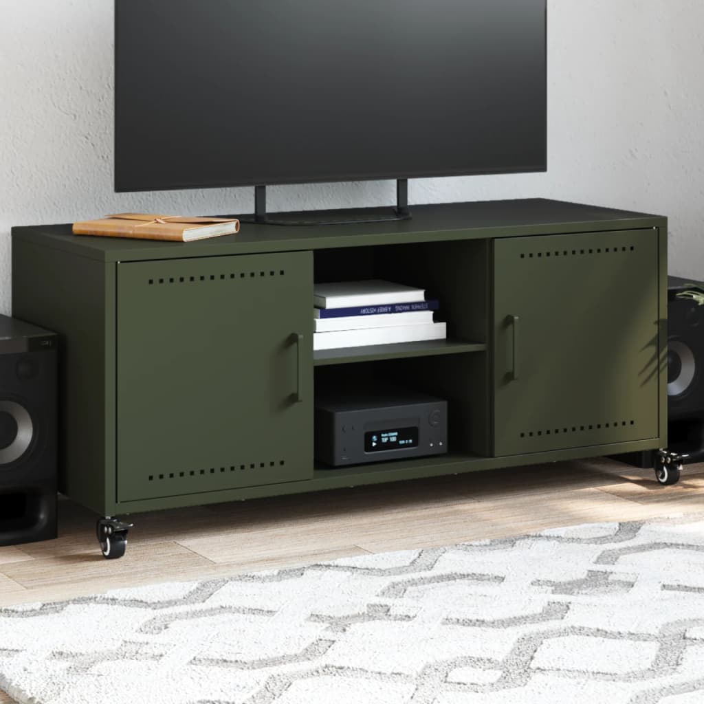 TV cabinet, olive green, 100.5x39x43.5 cm, steel