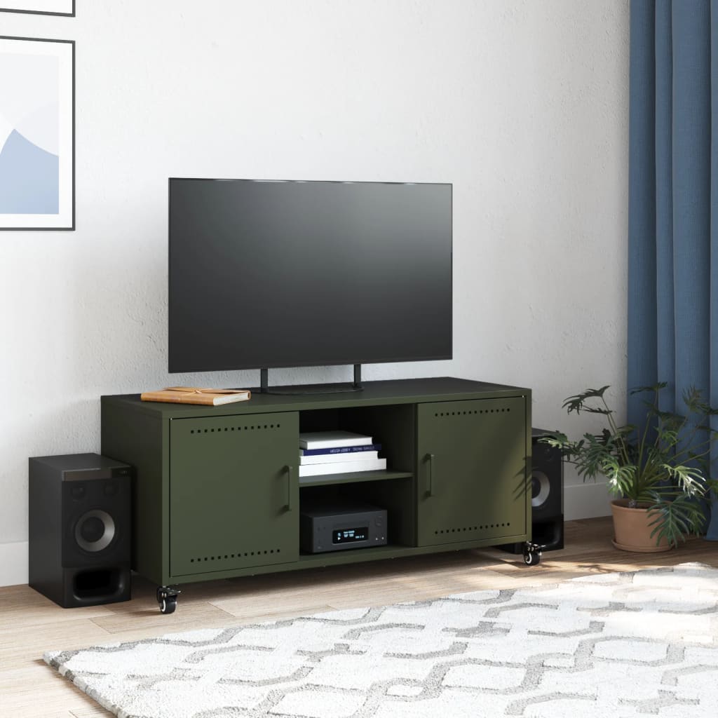 TV cabinet, olive green, 100.5x39x43.5 cm, steel