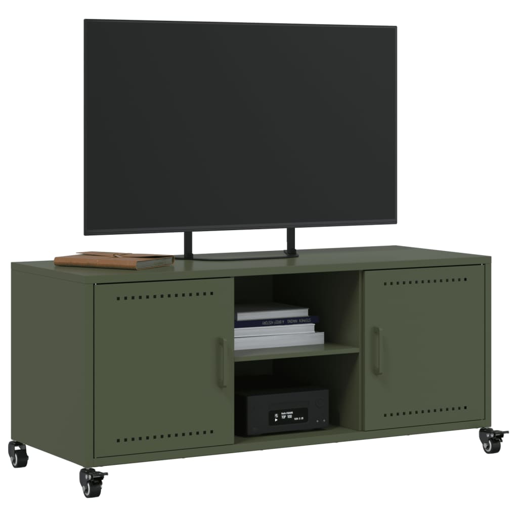 TV cabinet, olive green, 100.5x39x43.5 cm, steel