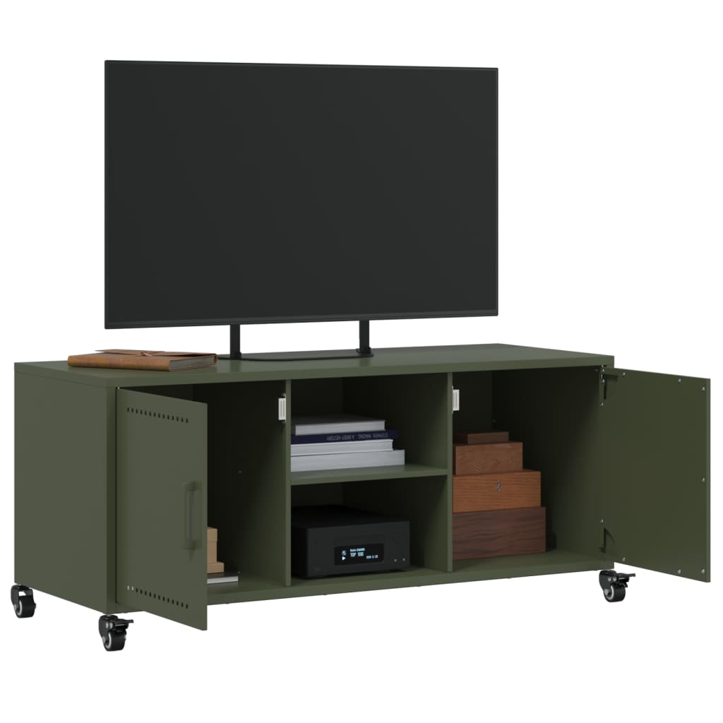 TV cabinet, olive green, 100.5x39x43.5 cm, steel