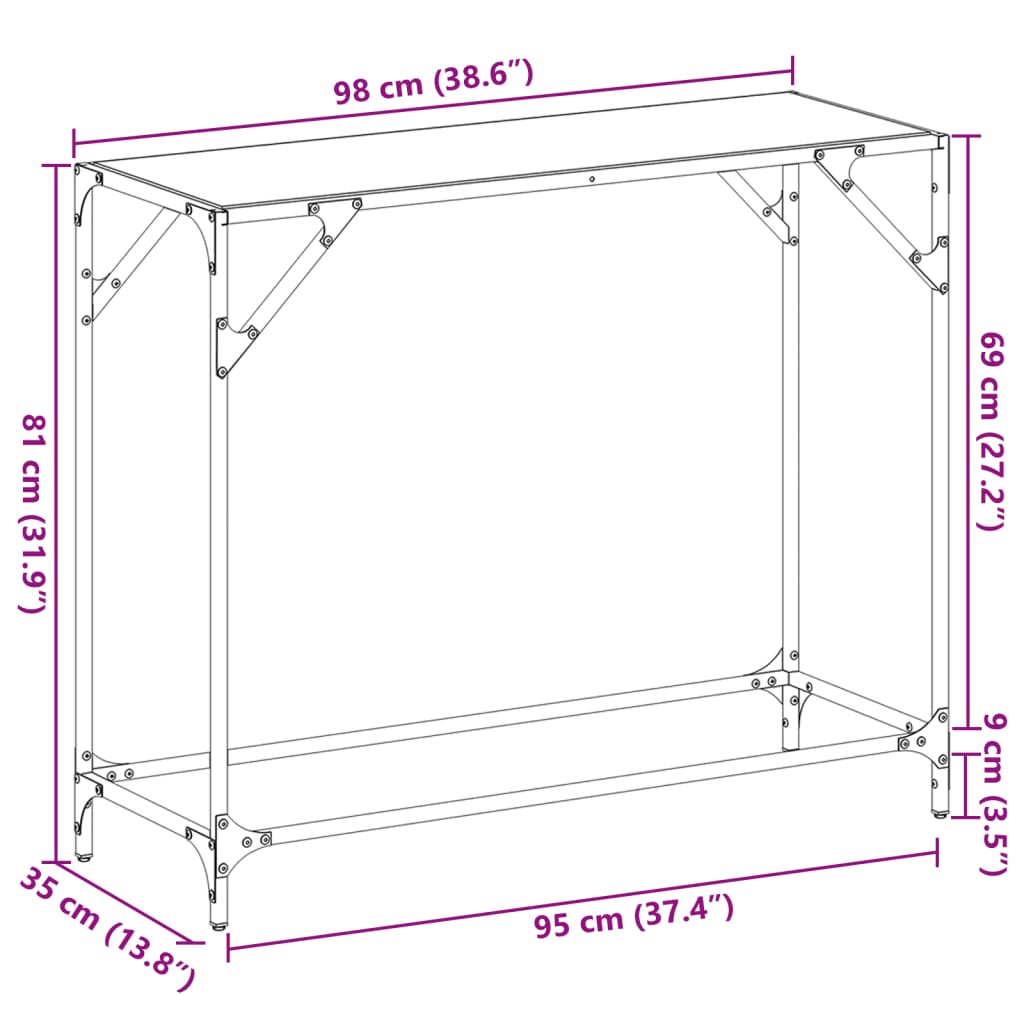 Coffee table, transparent glass top, 98x35x81 cm steel