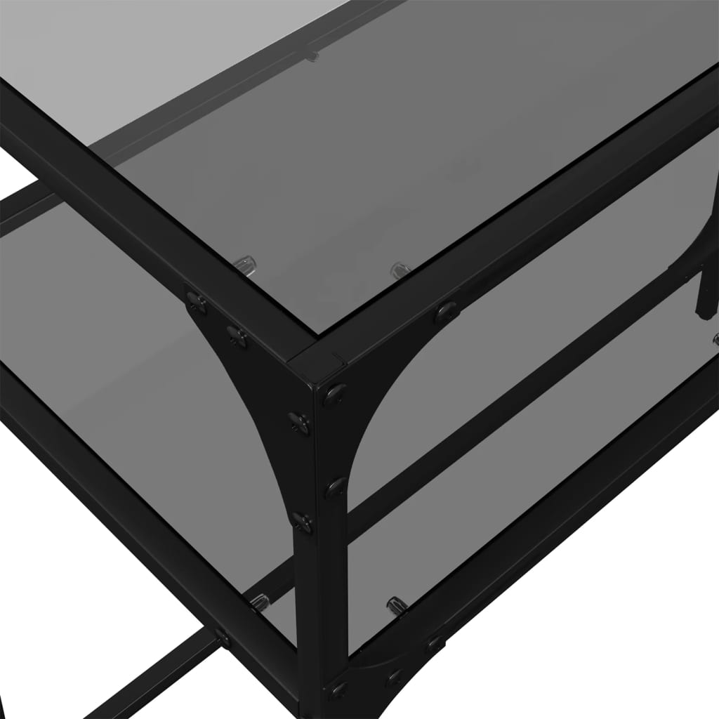 Coffee table, black glass top, 80x35x81 cm, steel