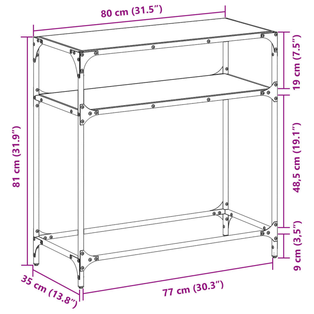 Coffee table, black glass top, 80x35x81 cm, steel