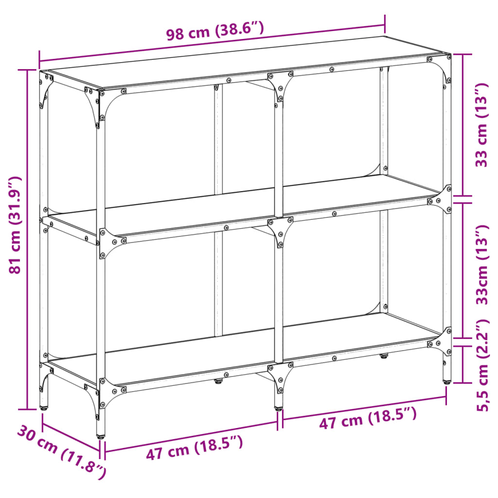 Coffee table, transparent glass top, 98x30x81 cm steel