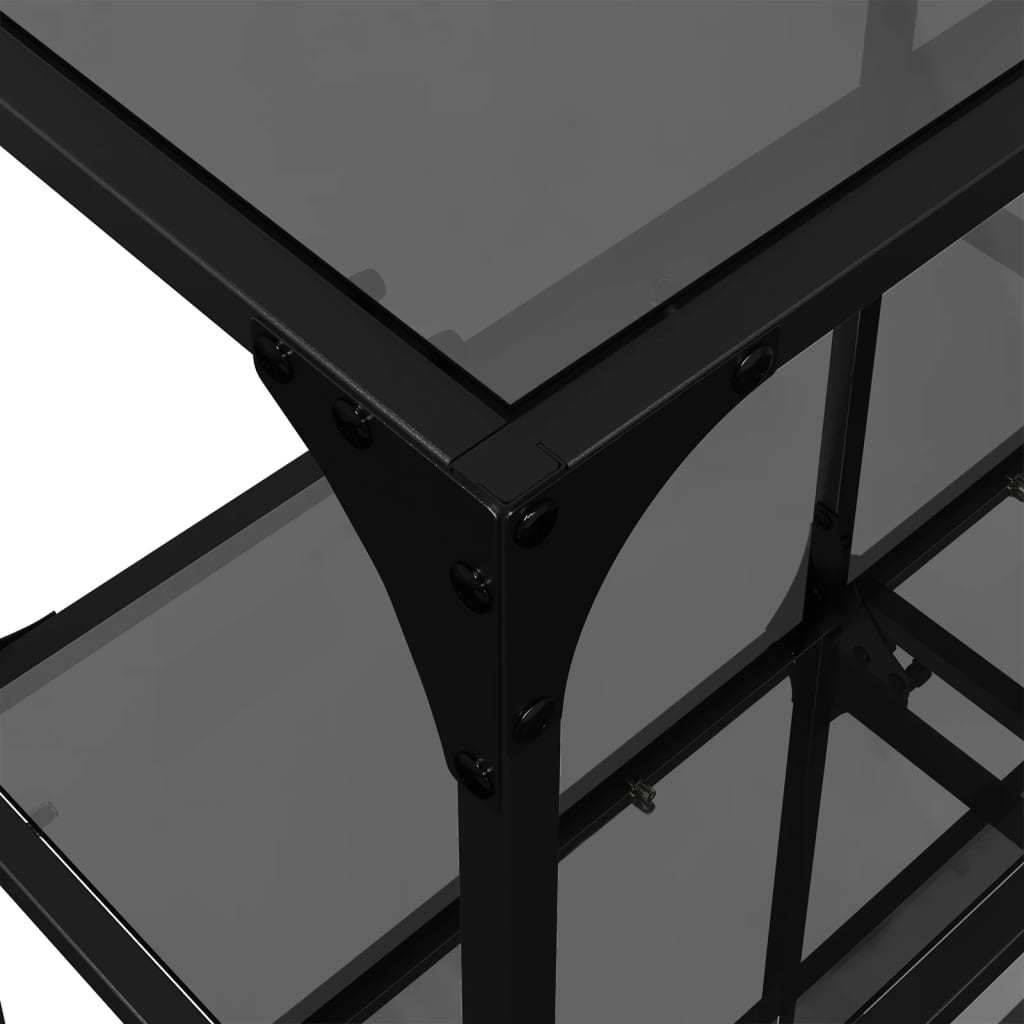 Coffee table, black glass top, 98x30x81 cm, steel