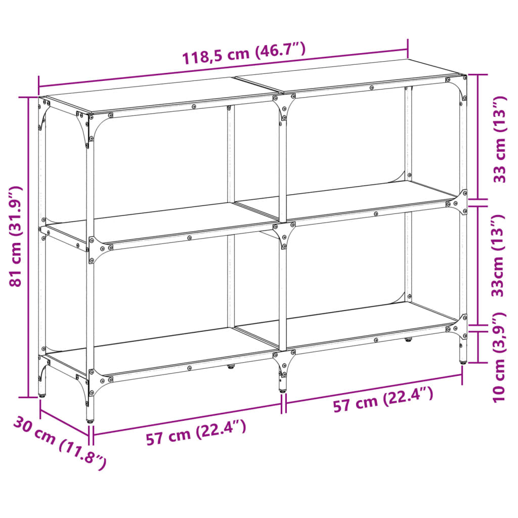 Măsuță de cafea blat din sticlă transparentă 118,5x30x81cm oțel