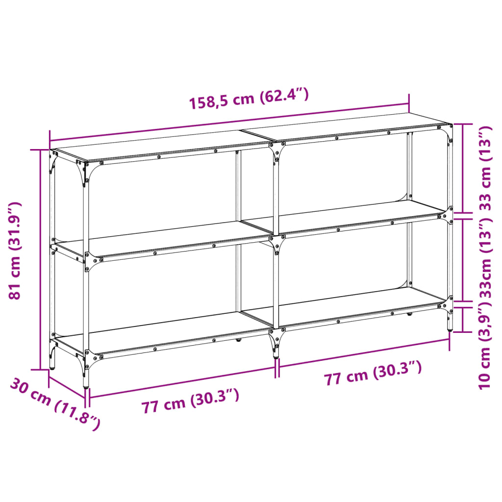 Coffee table transparent glass top 158.5x30x81cm steel