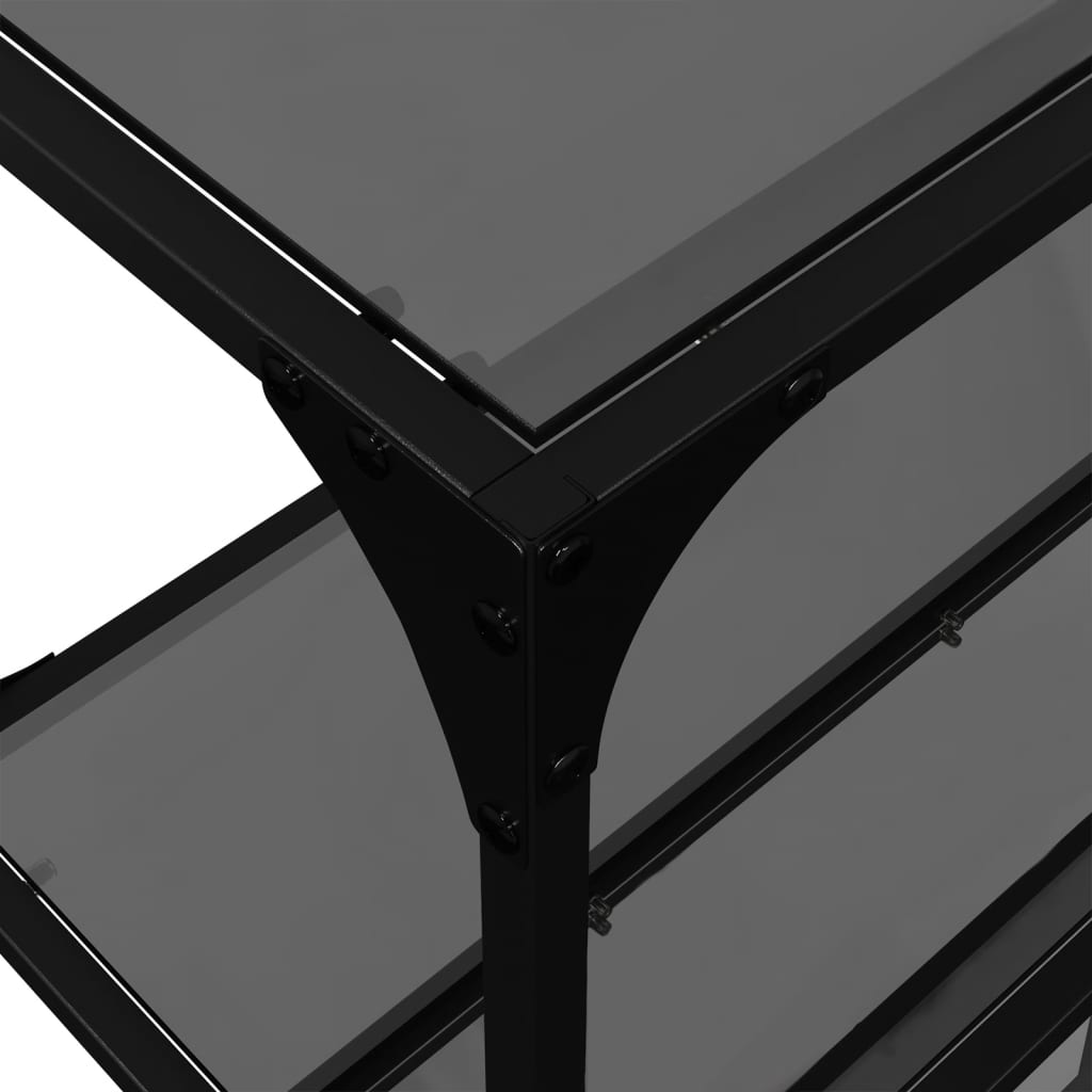 Coffee table, black glass top, 158.5x30x81 cm, steel