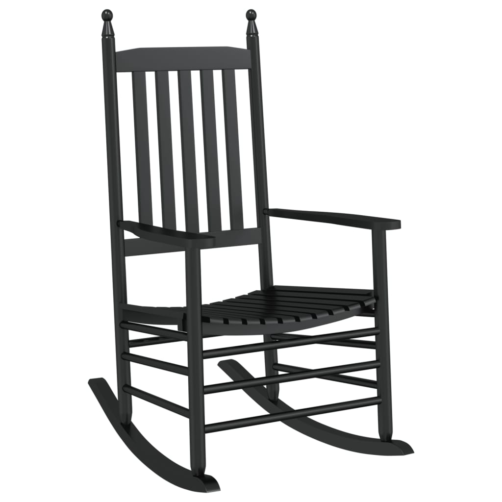 Rocking chair with folding table, black, solid poplar wood